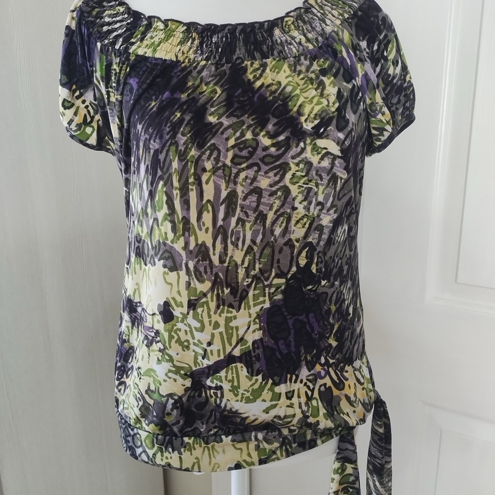 My Michelle Purple and Green Patterned Blouse Sz S
